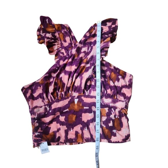 Anthropologie Babydoll Cropped Top Womens Medium Purple Ruffle Beach Boho Summer - Picture 8 of 8